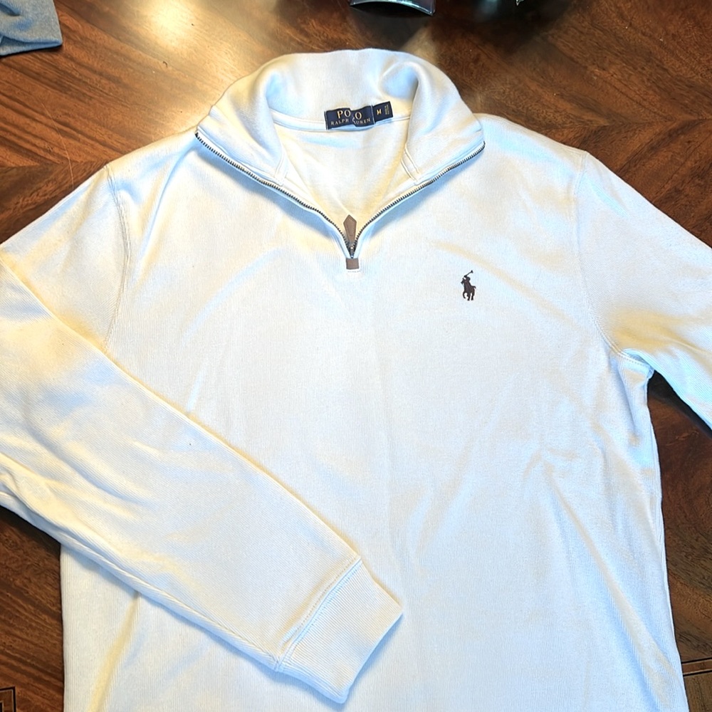 Men’s Ralph Lauren French rib half zip pullover sweater cream size medium M